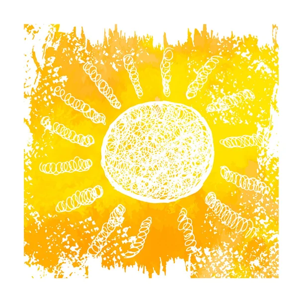Białe słońce na żółtym tle. Witaj, Summer. Ilustracja wektora — Wektor stockowy