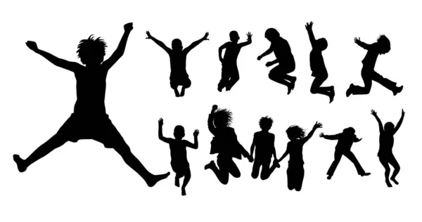 Saltando crianças alegres. Silhuetas. Ilustração vetorial — Vetor de Stock