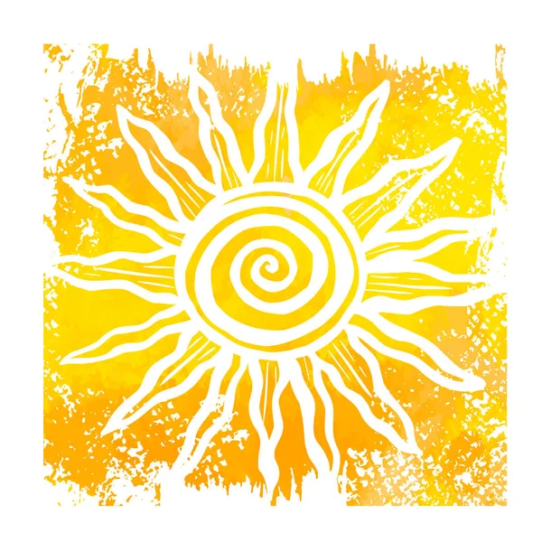 White sun on a yellow background. Hello summer. Vector illustration — Stock Vector