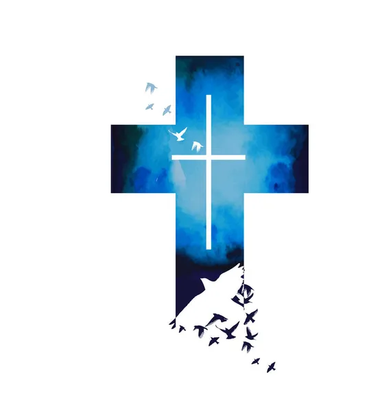 Une croix bleue d'oiseaux volants. Illustration vectorielle — Image vectorielle