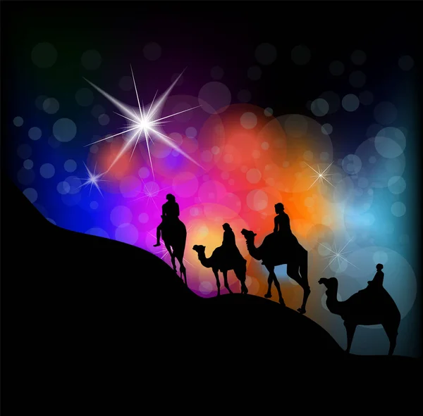 Christmas star. Magi on camels. Vector illustration — Stock Vector