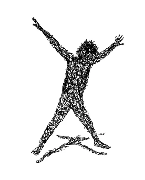 A silhueta é monocromática de um rapaz saltador. Ilustração vetorial — Vetor de Stock
