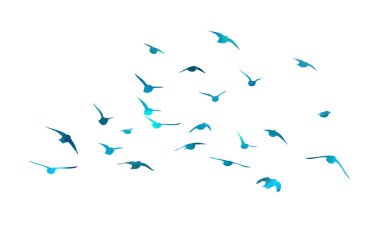 A flock of flying blue birds. Free birds. Vector illustration clipart