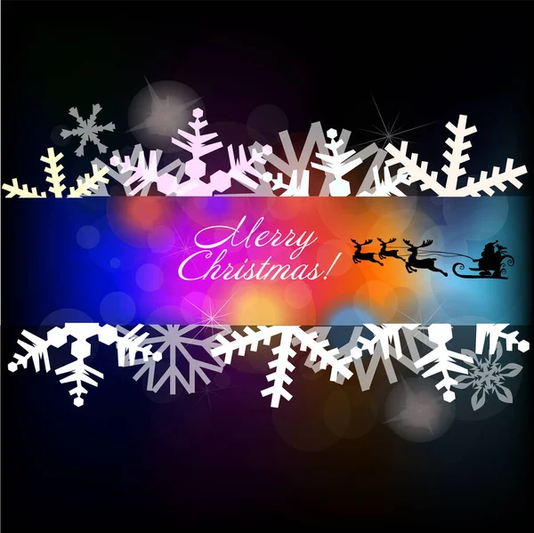 Fondo multicolor con copos de nieve. Santa Claus con ciervos. Feliz Navidad. Ilustración vectorial Ilustraciones De Stock Sin Royalties Gratis