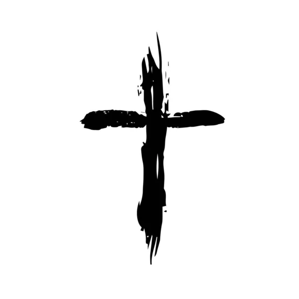 Handgezeichnetes schwarzes Grunge-Kreuz-Symbol, einfaches christliches Kreuz-Zeichen, handgemaltes Kreuz-Symbol, das mit echtem Tuschpinsel auf weißem Hintergrund isoliert wurde. — Stockvektor