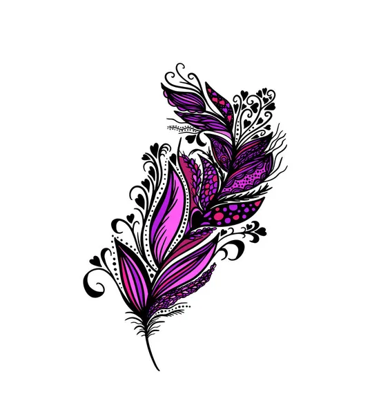 パターンの紫の美しい鳥の羽。ベクターイラスト — ストックベクタ