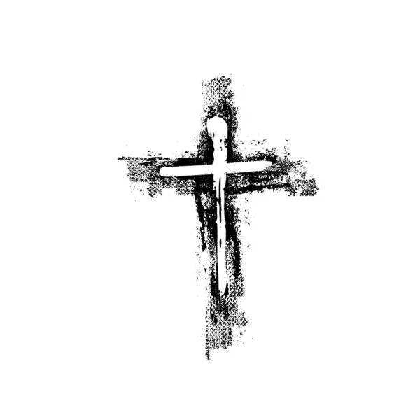 Handgezeichnetes schwarzes Grunge-Kreuz-Symbol, einfaches christliches Kreuz-Zeichen, handgemaltes Kreuz-Symbol, das mit echtem Tuschpinsel auf weißem Hintergrund isoliert wurde. — Stockvektor