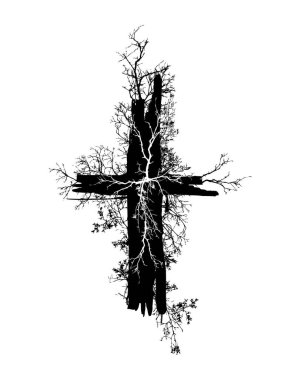 Ağaç dallarından yapılmış haç. Vektör illüstrasyonu