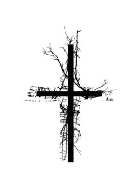 Ağaç dallarından yapılmış haç. Vektör illüstrasyonu