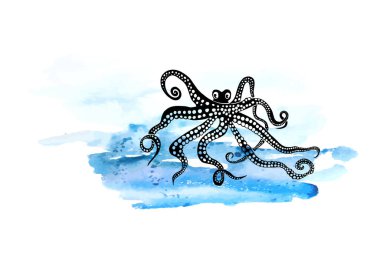 Denizde ahtapot. Vektör illüstrasyonu