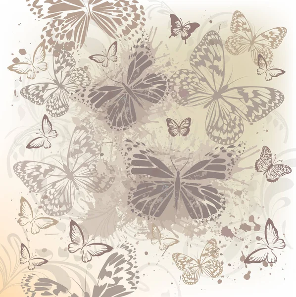 Ilustración vectorial vintage. Mariposas y manchas — Vector de stock