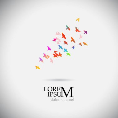 Renkli uçan kuşlar. Kuşlar güneye göç ediyor. Vektör illüstrasyonu