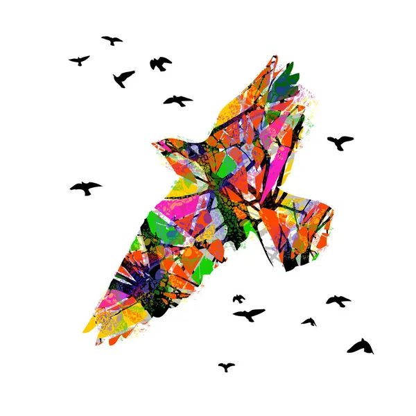 Coloridos pájaros voladores. Las aves migran hacia el sur. Ilustración vectorial — Vector de stock