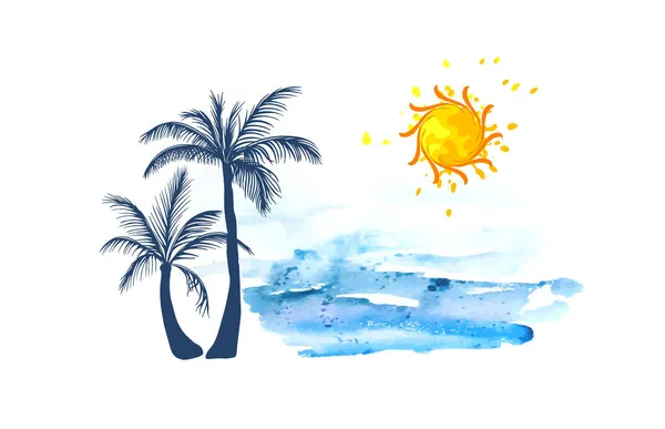 Moře a palmy. Vektorová ilustrace — Stockový vektor
