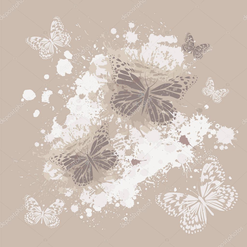 Vintage vector illustration. Butterflies and spots