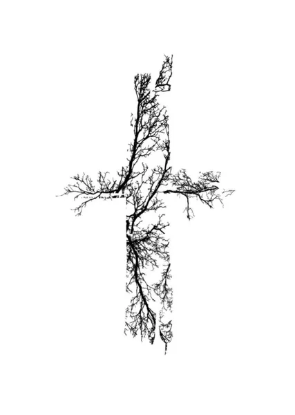 Cruz hecha de ramas de árbol. Ilustración vectorial — Archivo Imágenes Vectoriales