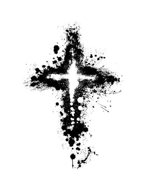 Handgezeichnetes schwarzes Grunge-Kreuz-Symbol, einfaches christliches Kreuz-Zeichen, handgemaltes Kreuz-Symbol, das mit echtem Tuschpinsel auf weißem Hintergrund isoliert wurde. — Stockvektor