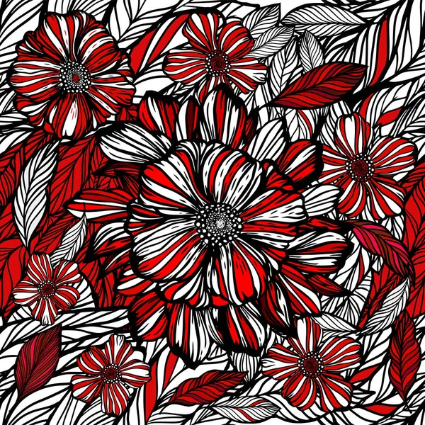 Graphic red-white flowers seamless pattern. Vector illustration — Stock Vector