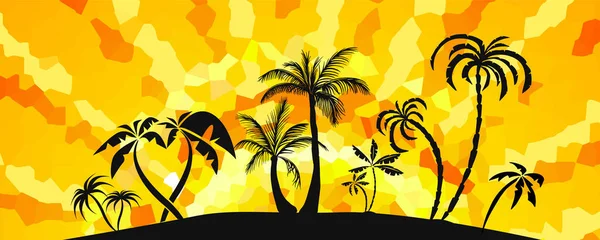 Fondo abstracto de una palmera al atardecer. Isla con palmeras. Ilustración vectorial — Vector de stock