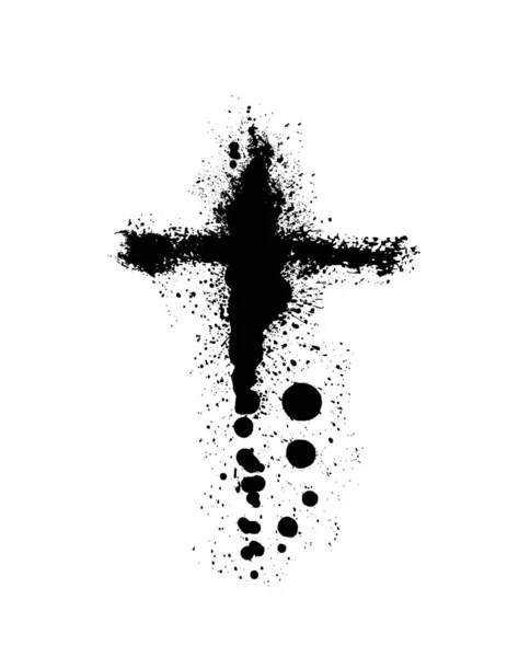 Hand getekende zwarte grunge cross pictogram, eenvoudige christelijke kruis teken, handgeschilderde Kruis symbool gemaakt met echte inkt borstel geïsoleerd op witte achtergrond. — Stockvector