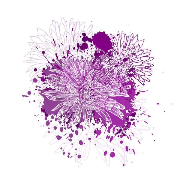 Aster květiny s fialovými skvrnami. Vektorová ilustrace — Stockový vektor