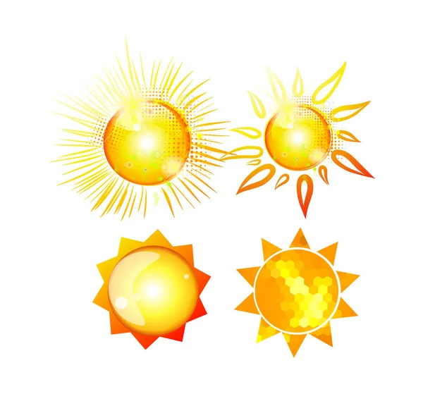 Des soleils. Eléments pour le design. Coucher de soleil magnifique. Illustration vectorielle — Image vectorielle