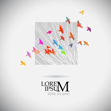 Renkli uçan kuşlar. Kuşlar güneye göç ediyor. Vektör illüstrasyonu