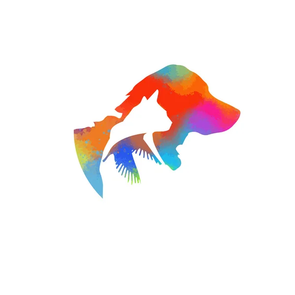 Gato e cão multicoloridos. Logotipo da loja. Ilustração vetorial —  Vetores de Stock