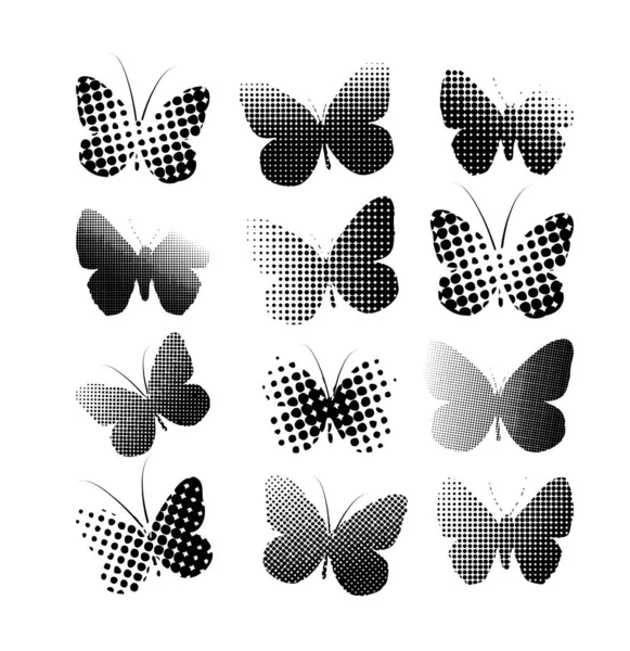 Набор бабочек из точек. Векторная иллюстрация — стоковый вектор
