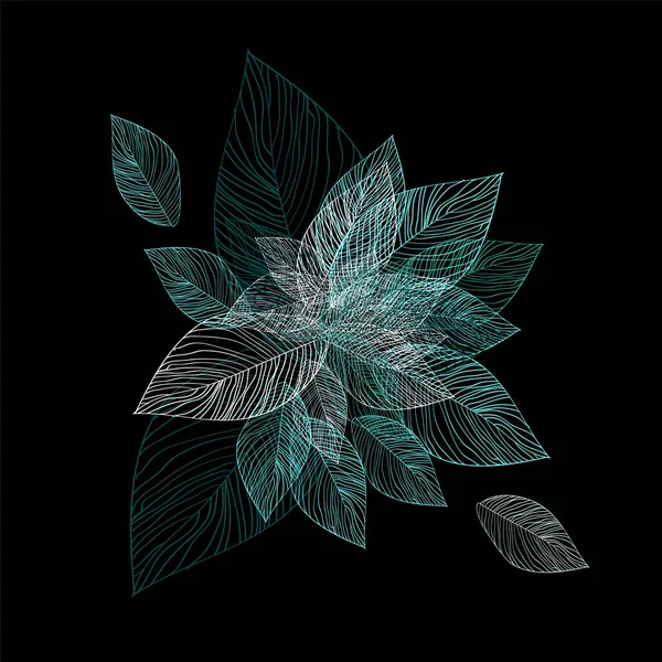 Abstraction blue skeletonized leaves on a black background . Vector illustration — 图库矢量图片
