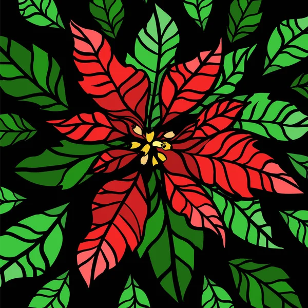 Poinsettia цветок на черном фоне. Векторная иллюстрация традиционного рождественского цветка. — стоковый вектор