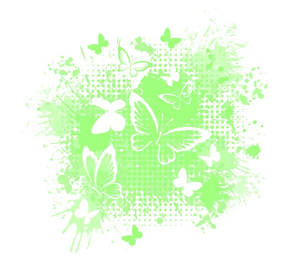 Delicate white butterflies on green blots. Vector illustration — Stock vektor