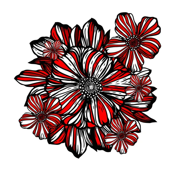 Gráfica flor roja en blanco y negro. Ilustración vectorial — Vector de stock