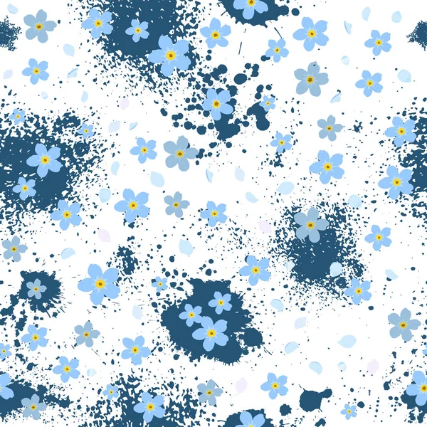 Een naadloze vergeet-mij-niet achtergrond. vlekken van verf patroon. Vectorillustratie — Stockvector