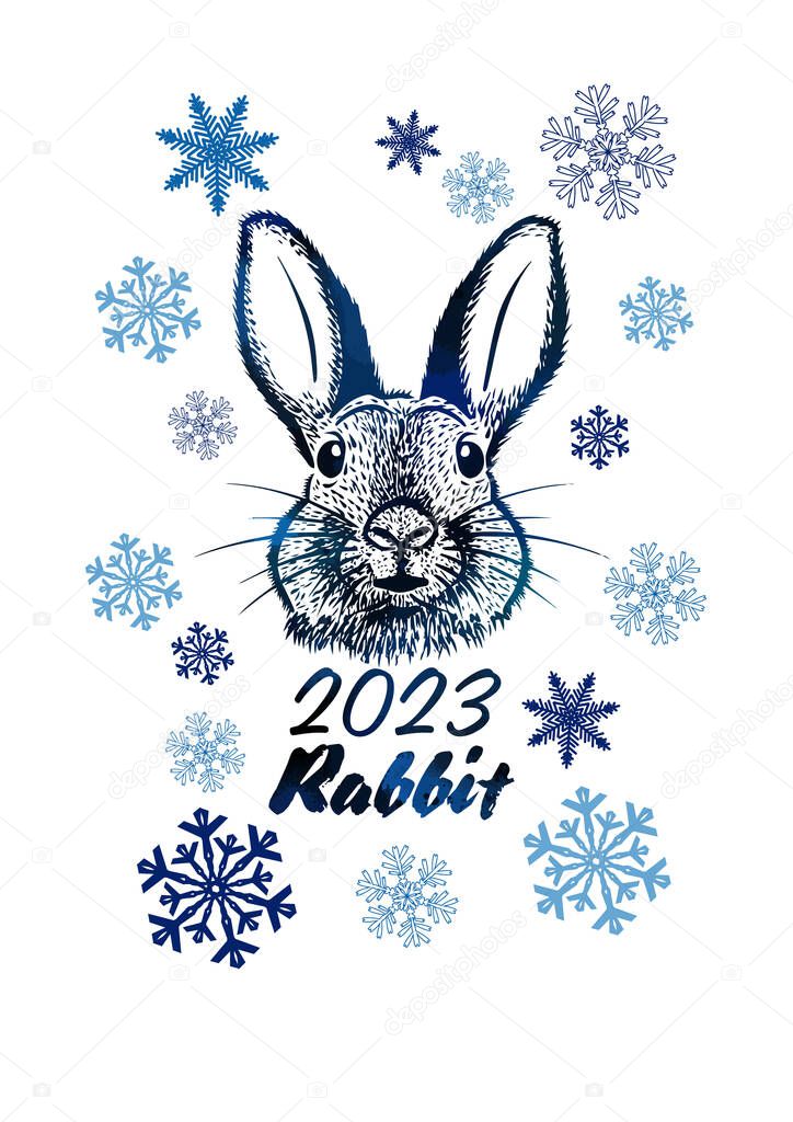 Year of the rabbit 2023. Happy New Year. Vector illustration