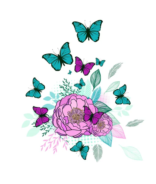 Abstraction from flowers and butterflies. Vector illustration — Stock vektor