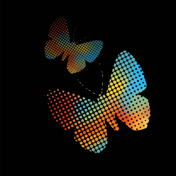 Borboleta multicolorida de círculos. Fundo escuro. Ilustração vetorial. bela borboleta — Vetor de Stock