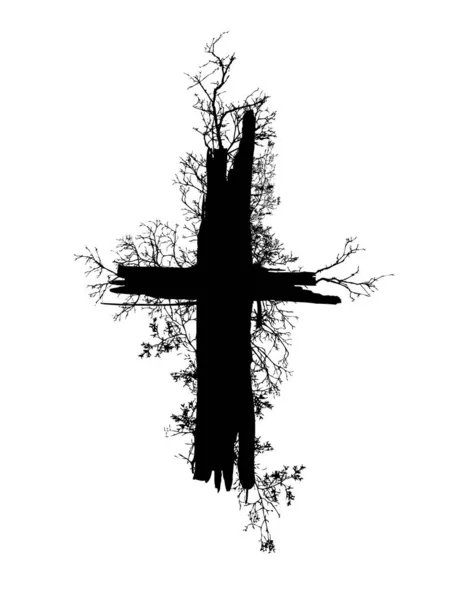 Cruz hecha de ramas de árbol. Ilustración vectorial — Vector de stock