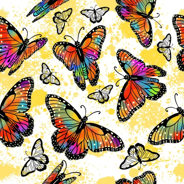 Seamless background of rainbow butterflies. Vector illustration —  Vetores de Stock