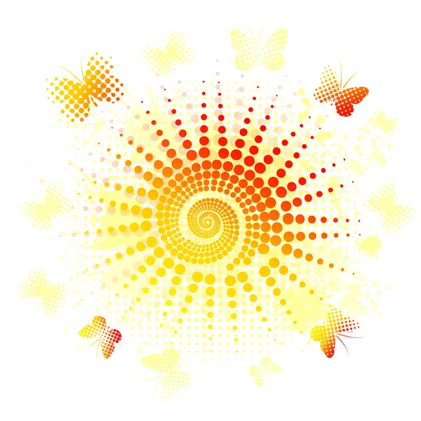 The sun is abstract with butterflies. Hello summer. Vector illustration — стоковый вектор