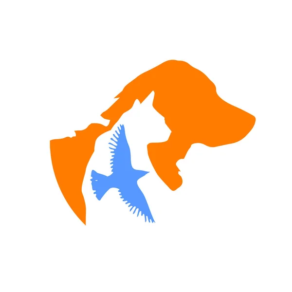 Gato y perro multicolor. Logo de la tienda de mascotas. Ilustración vectorial — Vector de stock