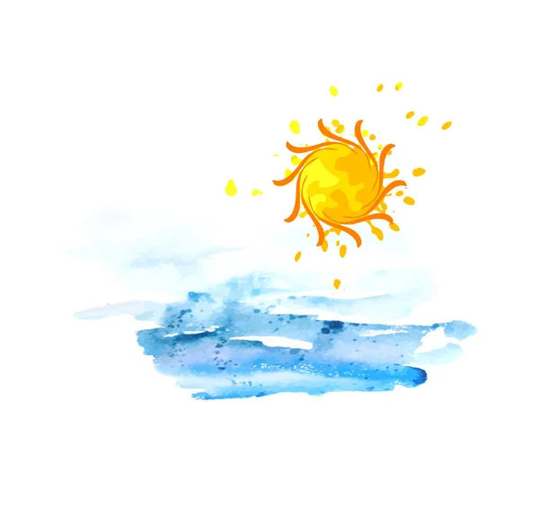 Sun and sea watercolor. Vector illustration — Stock Vector