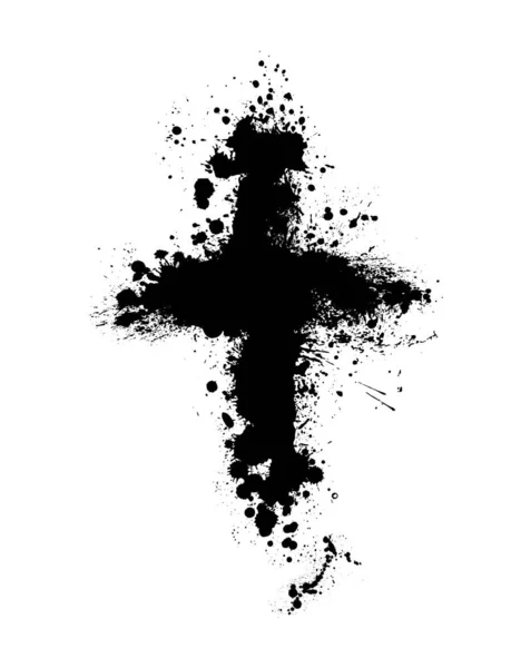 Hand drawn black grunge cross icon, simple Christian cross sign, hand-painted cross symbol created with real ink brush isolated on white background. — Stock Vector