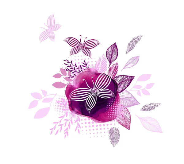 Abstraction from flowers and butterflies. Vector illustration — Vettoriale Stock