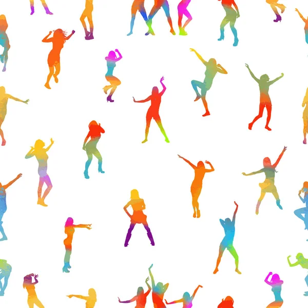 Seamless background multi-colored dancing people. Vector illustration — Vetor de Stock