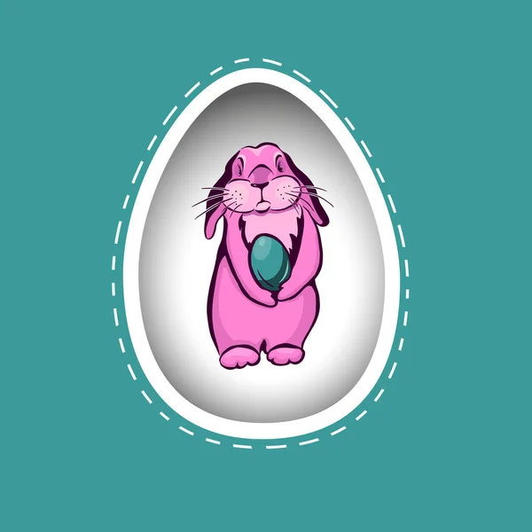 Yumurtalı mutlu Paskalya tebrik kartları, pembe tavşan. Paskalya Tavşanı. Vektör illüstrasyonu — Stok Vektör