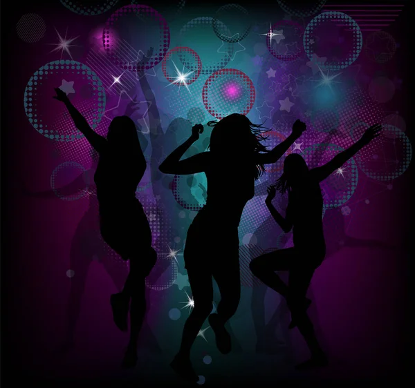 Silhouette of girls dancing in a disco. Vector illustration — Stock Vector