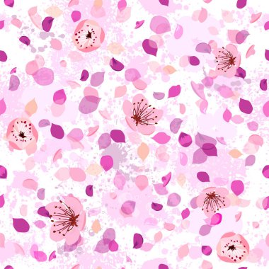 Pembe çiçek yaprakları. Sakura çiçekleri kusursuz bir arka plan. Vektör illüstrasyonu