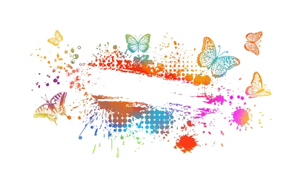 Abstract multicolored blots for text. Frame for text with butterflies . Vector illustration — Διανυσματικό Αρχείο