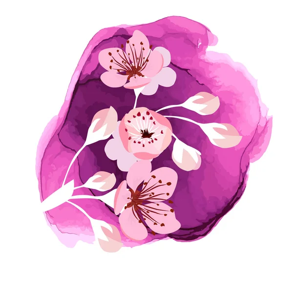 Abstracción de mancha con flor de sakura. Ilustración vectorial — Archivo Imágenes Vectoriales